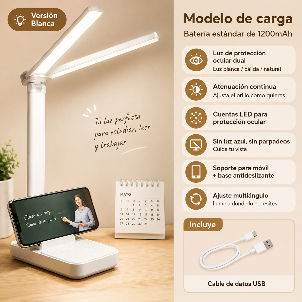 Lámpara de Mesa 2 en 1 Recargable